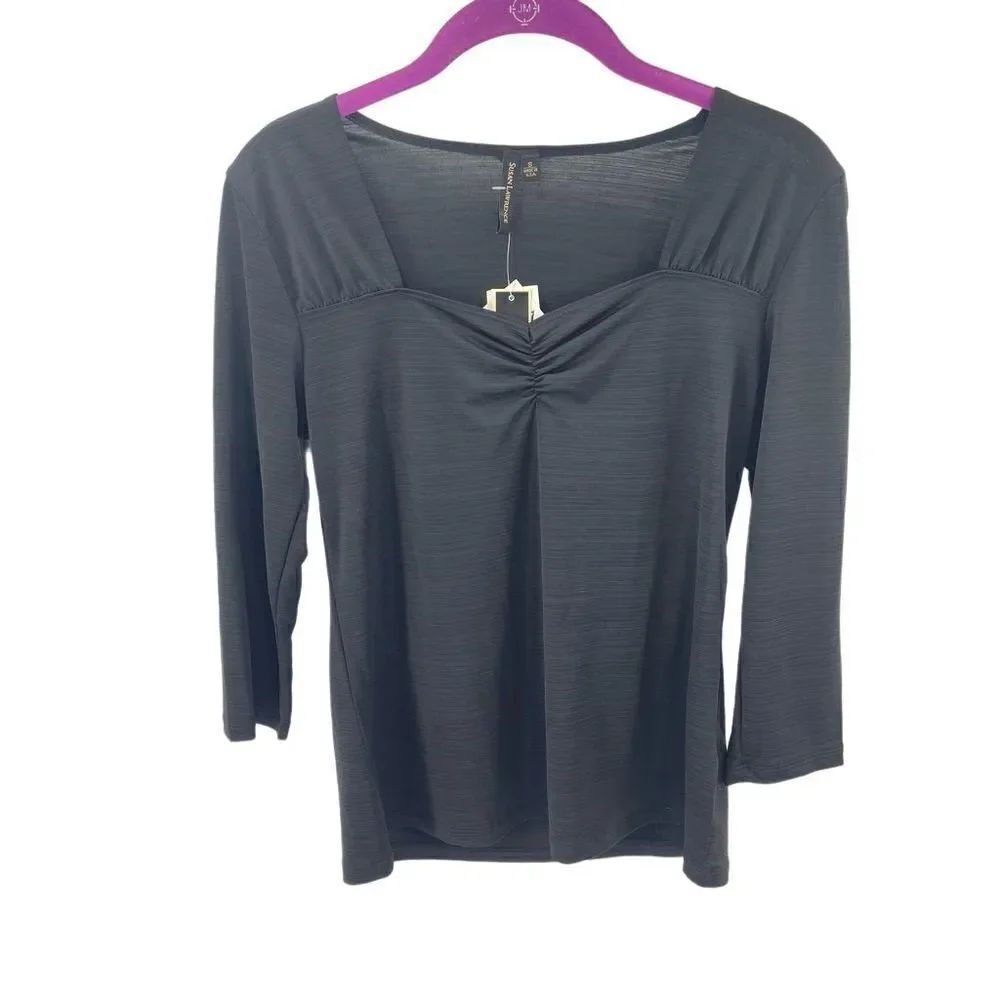 Susan Lawrence NEW long sleeve black stretch top blouse shirt